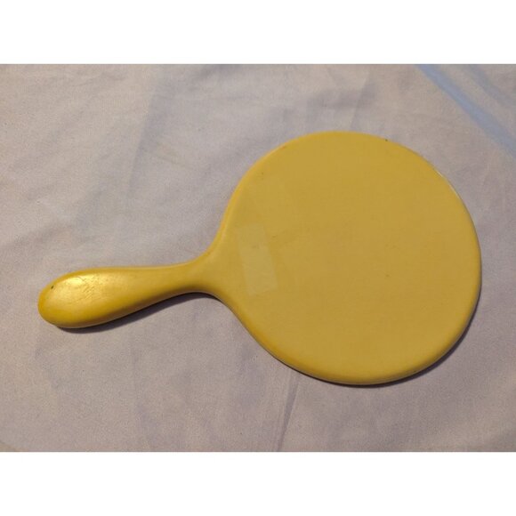 Vintage Yellow Celluloid Handheld Vanity Mirror With Round Design - Picture 1 of 2